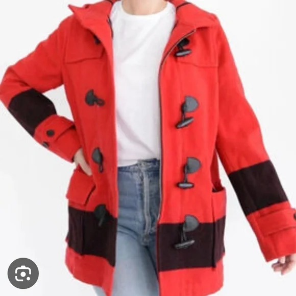 Stylish Red Pea Coat with Toggle Closures - Picture 11 of 11